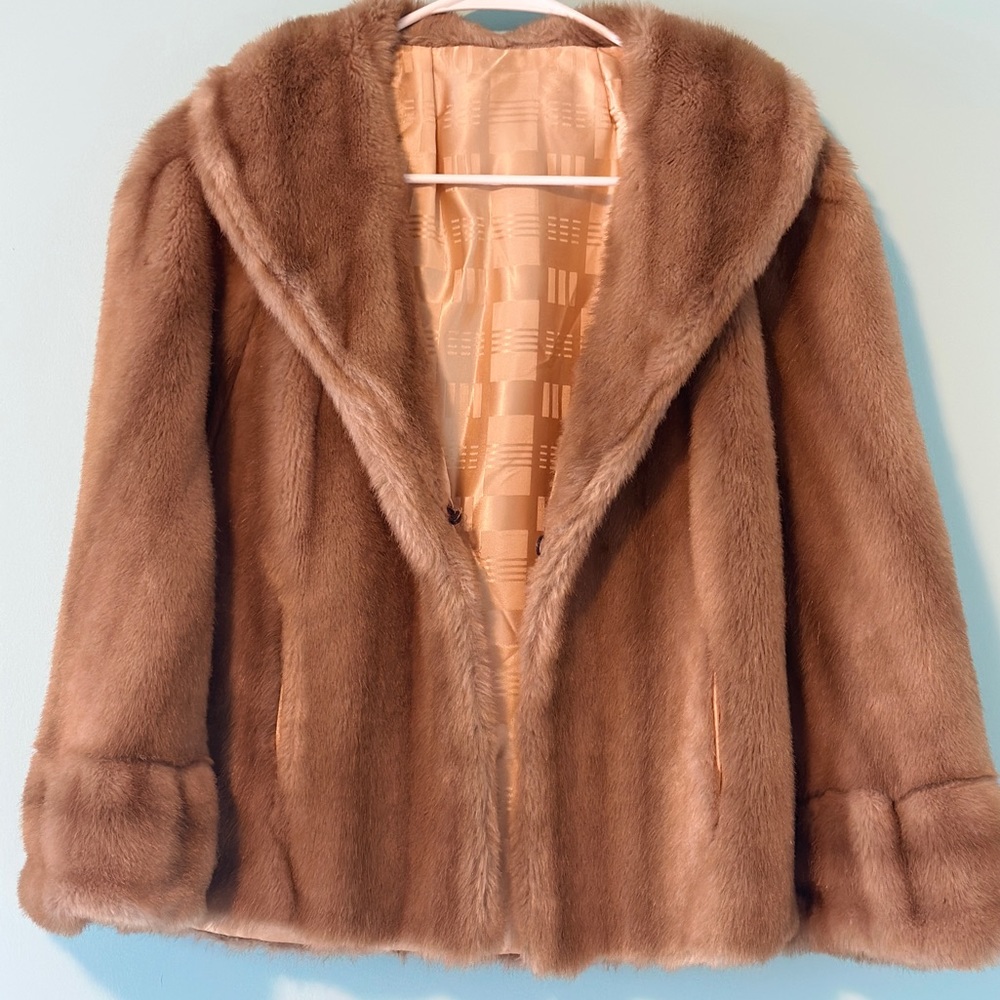 Vintage Faux Fur Cape with pockets One Size